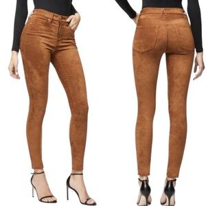 NWT Good American Good Waist Faux Suede Pants in Tobacco Brown - Size 28